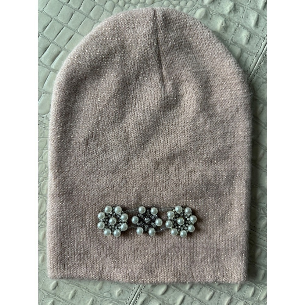 Forever 21Blush Pink Beanie Hat with Pearl Embellishments Winter Knit Cap